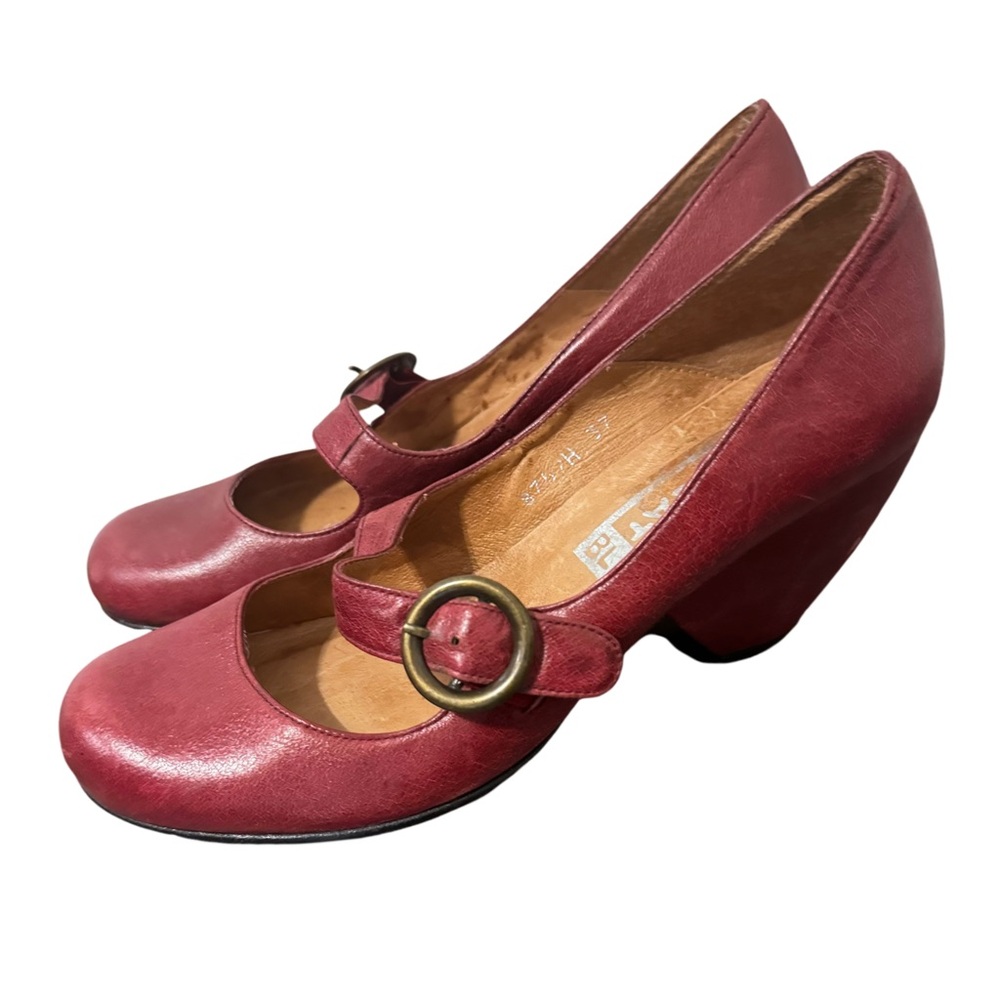 Chocolat Blu Red Leather Mary Jane Wedge Heels